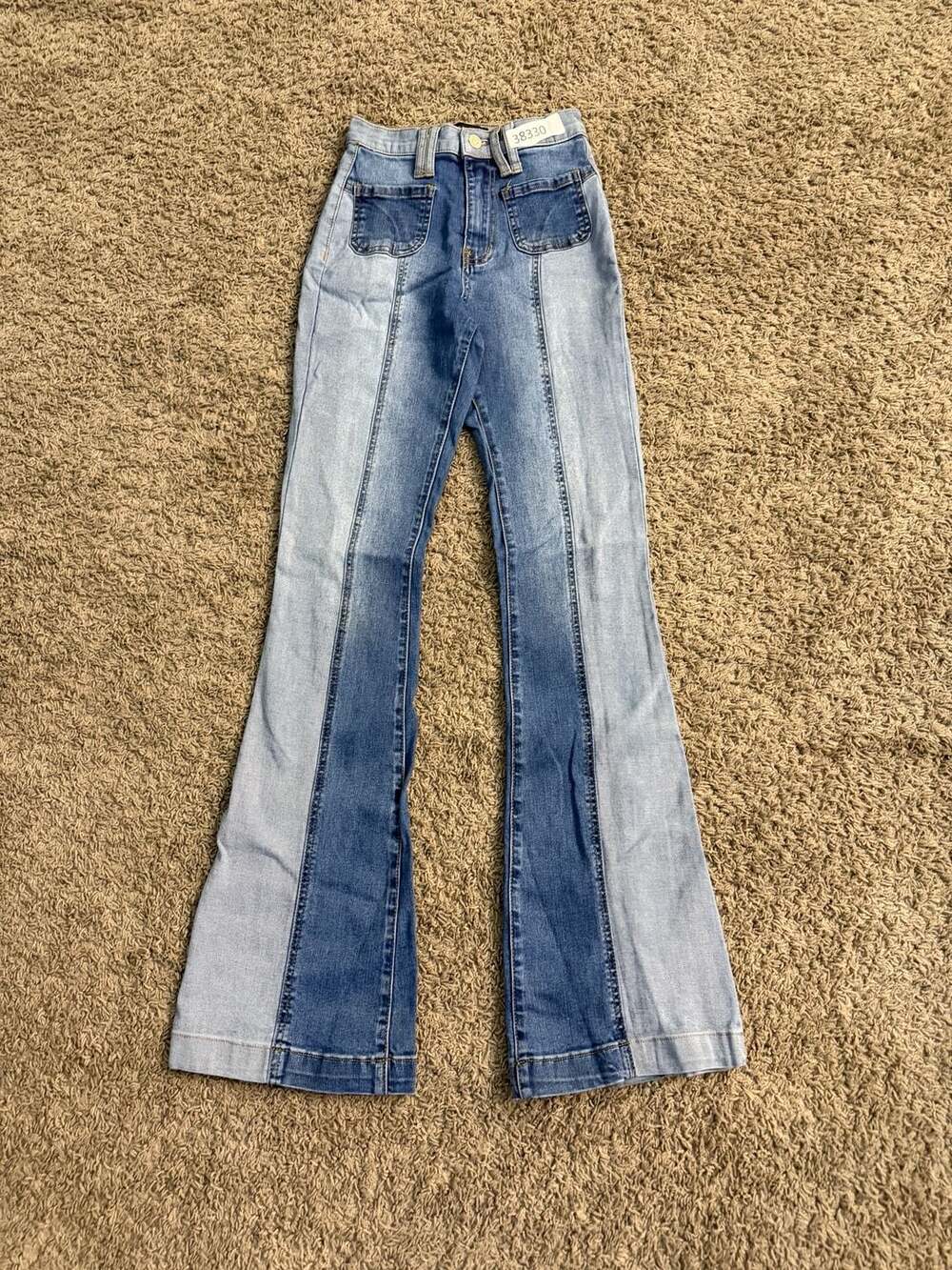 AKIRA Two-Tone Patchwork High-Waist Flare Jeans